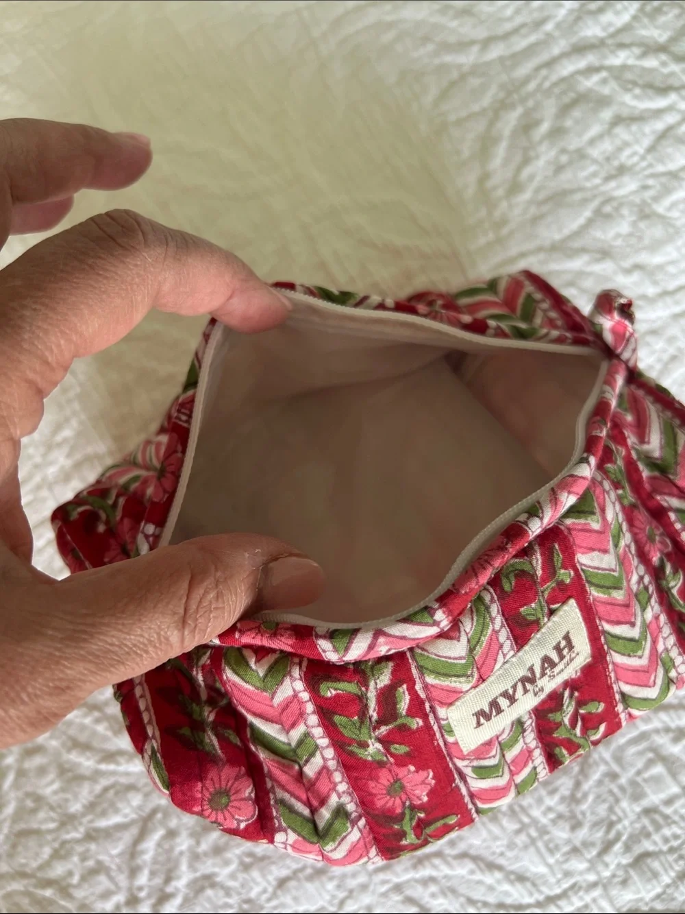 Mynah Red Patterned Quilted Cosmetic Bag
